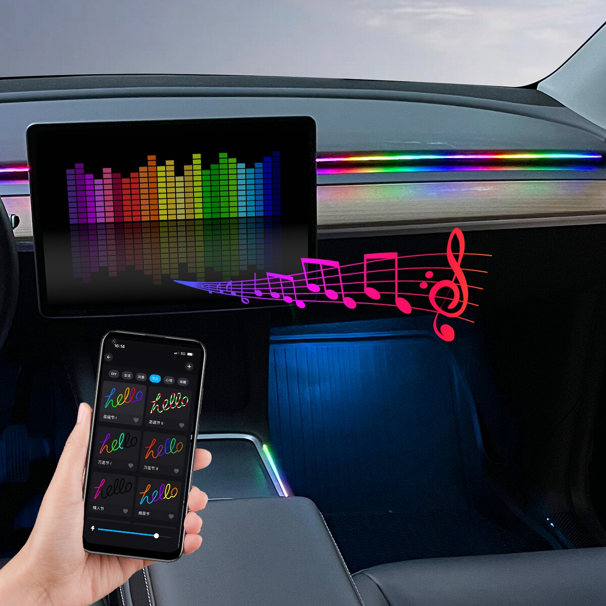 Car USB 64 Colors Acrylic Stri - Led Ambient Interior Car Lights App Control review and price