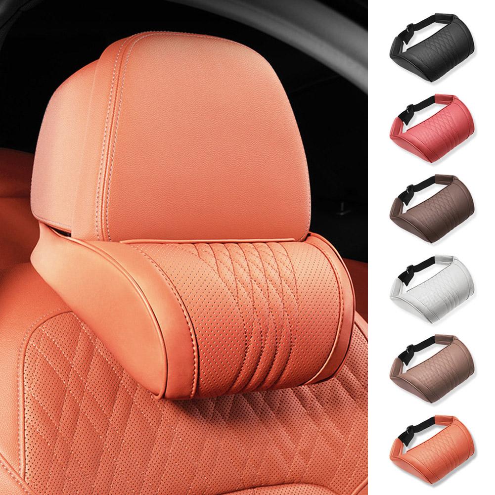 Luxury Leather Car Headrest Pi - Memory Foam Car Neck Pillow Lumbar Support review and price