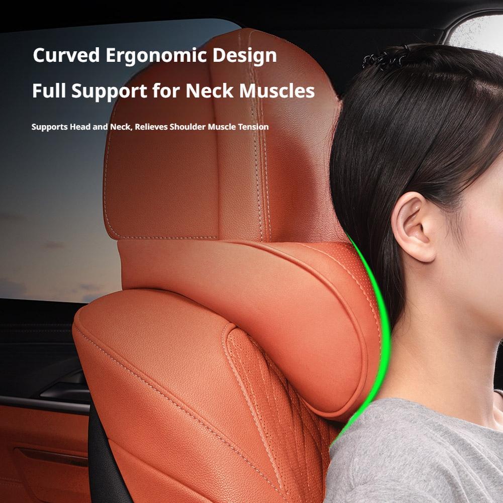 Luxury Leather Car Headrest Pi - Memory Foam Car Neck Pillow Lumbar Support review and price